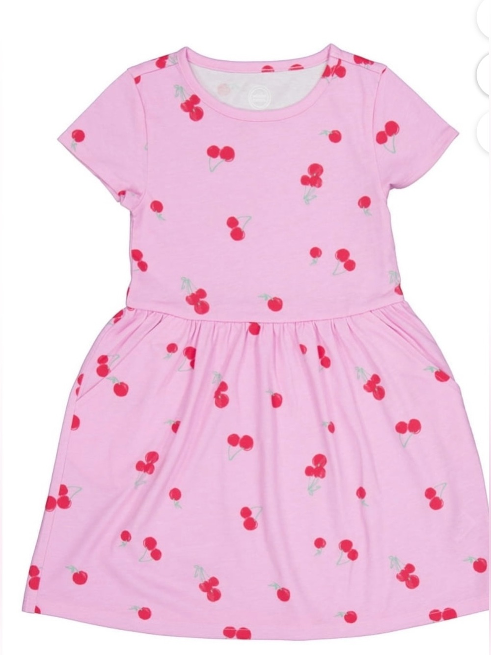 Wonder Nation Cherry Print Dress Girls Large 10-12 Pink Short Sleeve Pockets NWT
